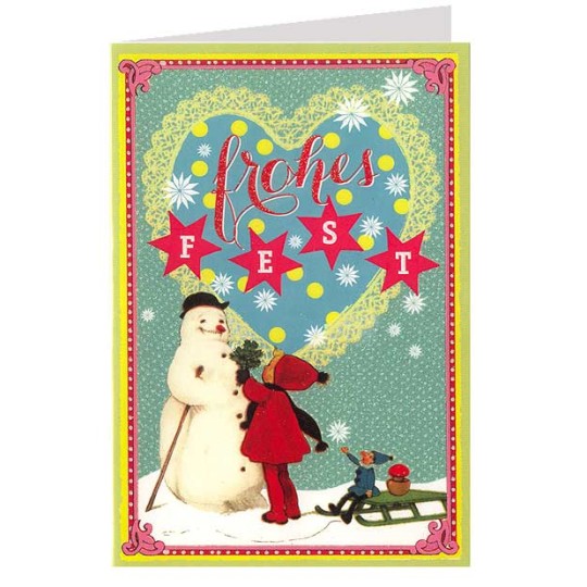 Christmas Snowman Colorful Glittered Christmas Card ~ Germany