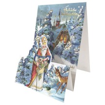 Snowy Father Christmas with Deer Pop Up Christmas Card ~ Germany