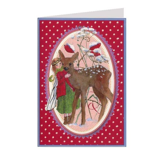Red Polka Dot Fairy and Deer Christmas Card ~ Germany