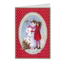 Red Polka Dot Fairy and Snowman Christmas Card ~ Germany