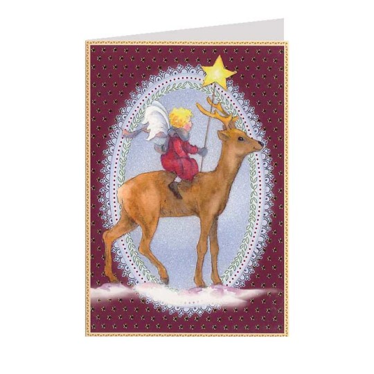 Burgundy Fairy and Reindeer Christmas Card ~ Germany