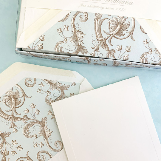 Italian Stationery Folded Card Set ~ 10 Cards + 10 envelopes ~ Rossi Light Blue Florentine