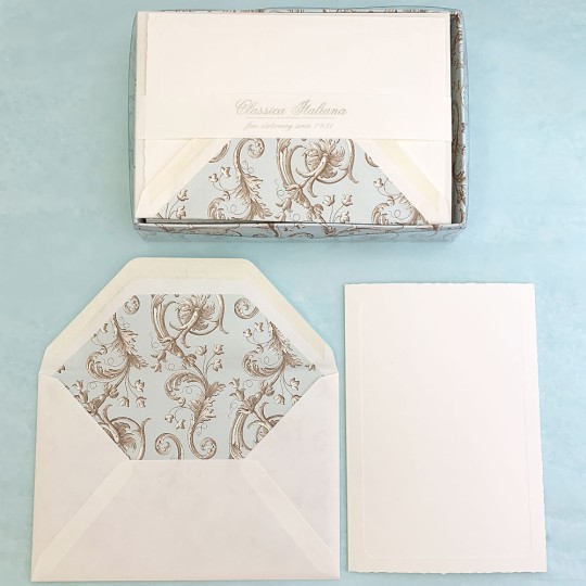 Italian Stationery Folded Card Set ~ 10 Cards + 10 envelopes ~ Rossi Light Blue Florentine
