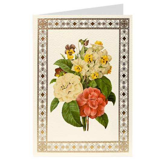 Mixed Flowers Fancy Card with Elaborate Golden Border ~ Rossi Italy