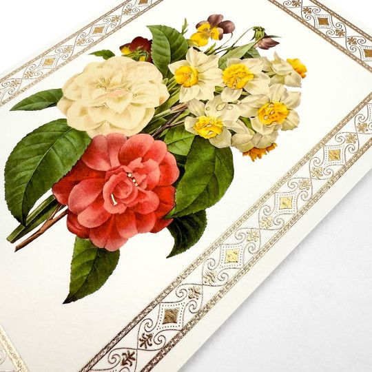 Mixed Flowers Fancy Card with Elaborate Golden Border ~ Rossi Italy