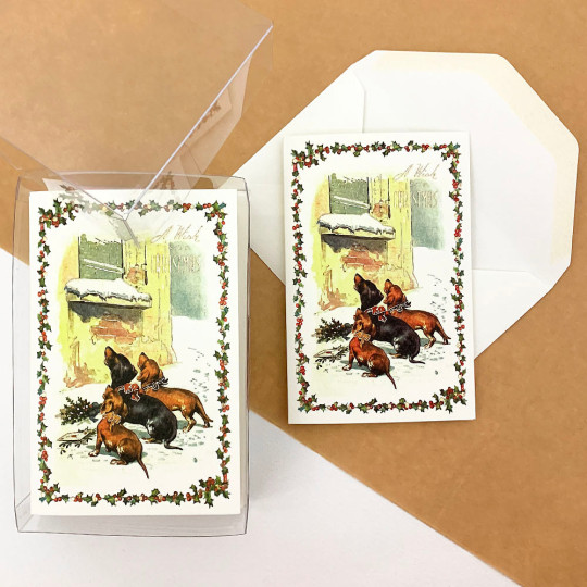 Dachshund Dogs at the Window Christmas Cards Boxed Set ~ 10 Cards + 10 Envelopes ~ Rossi Italy
