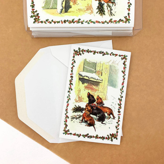 Dachshund Dogs at the Window Christmas Cards Boxed Set ~ 10 Cards + 10 Envelopes ~ Rossi Italy
