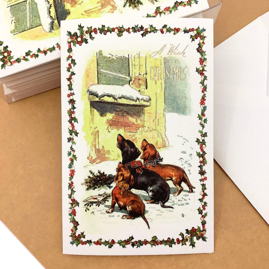Dachshund Dogs at the Window Christmas Cards Boxed Set ~ 10 Cards + 10 Envelopes ~ Rossi Italy