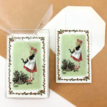 Girl Holding Cat Christmas Cards Boxed Set ~ 10 Cards + 10 Envelopes ~ Rossi Italy