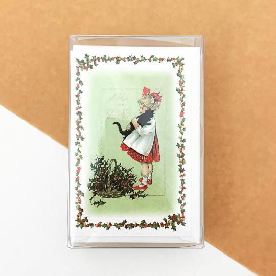 Girl Holding Cat Christmas Cards Boxed Set ~ 10 Cards + 10 Envelopes ~ Rossi Italy