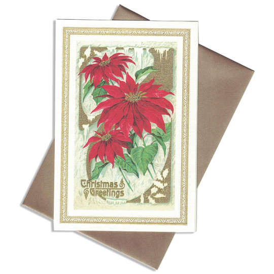 Red Poinsettia Italian Christmas Card with Gold Highlights ~ Rossi Italy