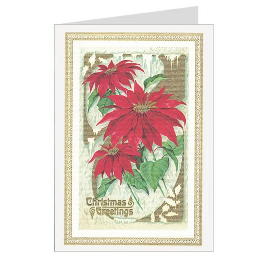 Red Poinsettia Italian Christmas Card with Gold Highlights ~ Rossi Italy