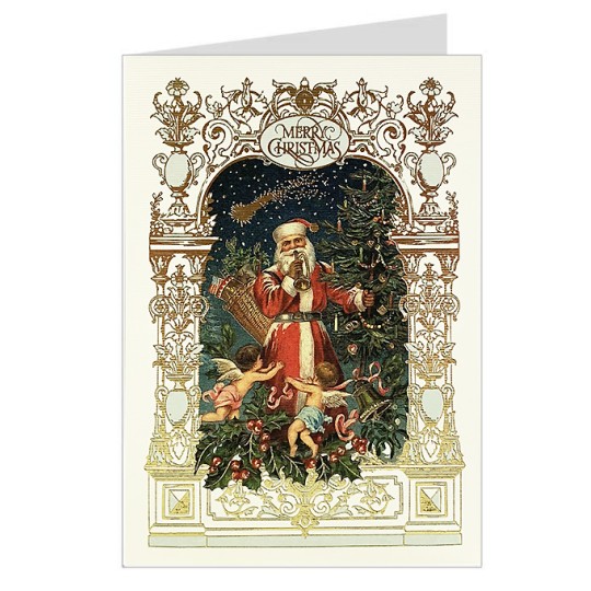 Santa with Angels Italian Christmas Card with Gold Highlights ~ Rossi Italy