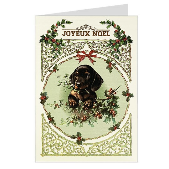 Dog with Greenery Italian Christmas Card with Gold Highlights ~ Rossi Italy