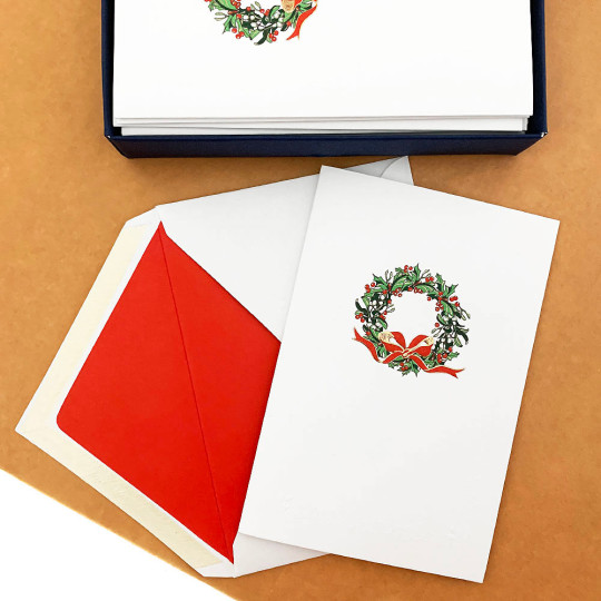 Beautiful Wreath Christmas Cards Boxed Set ~ 10 Cards + 10 Envelopes ~ Rossi Italy