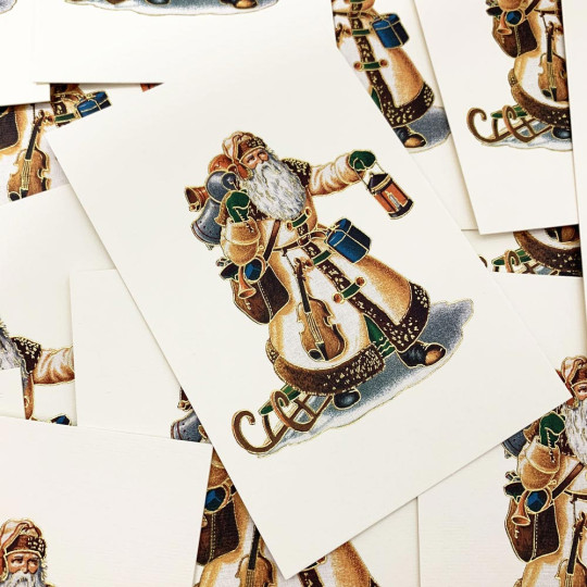 Santa with White Coat Gold Foil Postcard ~ Rossi Italy