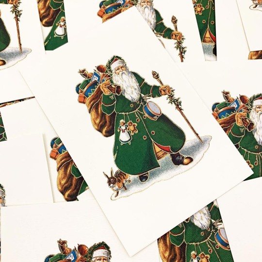Santa with Green Coat Gold Foil Postcard ~ Rossi Italy
