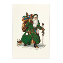 Santa with Green Coat Gold Foil Postcard ~ Rossi Italy