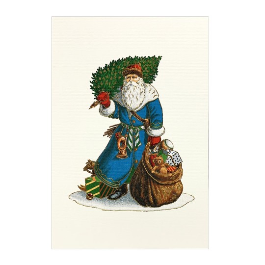 Santa with Blue Coat Gold Foil Postcard ~ Rossi Italy