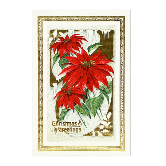 Christmas Poinsettias Gold Foil Postcard ~ Rossi Italy