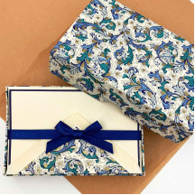 Italian Stationery Folded Card Set ~ 10 Cards + 10 envelopes ~ Rossi Blue Florentine with Gold Highlights