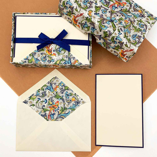 Italian Stationery Folded Card Set ~ 10 Cards + 10 envelopes ~ Rossi Phoenix Florentine with Gold Highlights