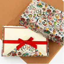 Italian Stationery Folded Card Set ~ 10 Cards + 10 envelopes ~ Rossi Art Nouveau Swirl with Gold Highlights