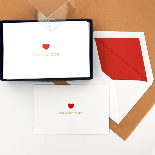 Italian Stationery Folded Thank You Card Set ~ 10 Cards + 10 Envelopes ~ Rossi Red Heart