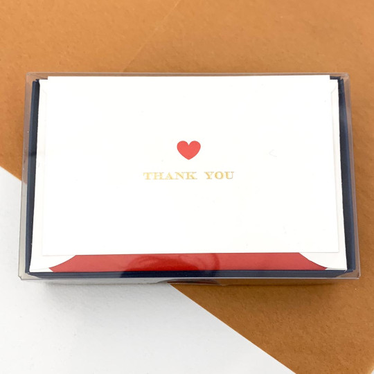 Italian Stationery Folded Thank You Card Set ~ 10 Cards + 10 Envelopes ~ Rossi Red Heart