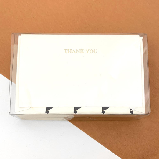 Italian Letterpress Stationery Folded Thank You Card Set ~ 10 Cards + 10 Envelopes ~ Rossi Black Cat + Paw Prints