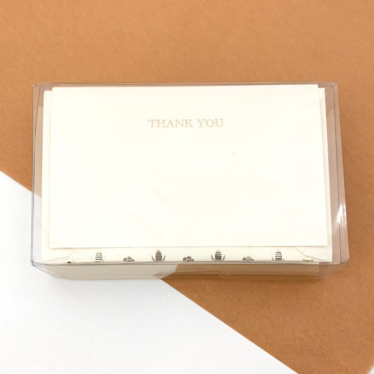 Italian Letterpress Stationery Folded Thank You Card Set ~ 10 Cards + 10 Envelopes ~ Rossi Golden Bees + Flowers