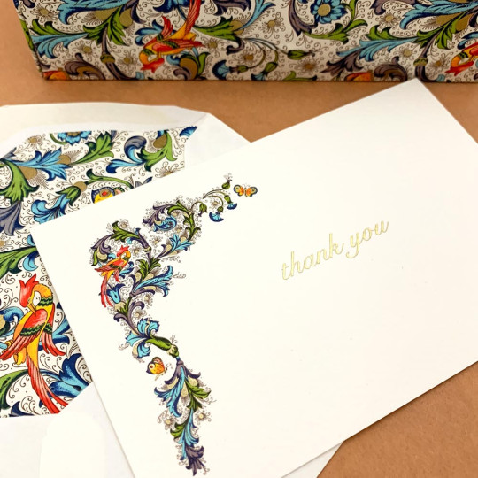 Italian Stationery Flat Thank You Card Set ~ 10 Cards + 10 Envelopes ~ Rossi Florentine Phoenix