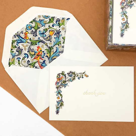 Italian Stationery Flat Thank You Card Set ~ 10 Cards + 10 Envelopes ~ Rossi Florentine Phoenix