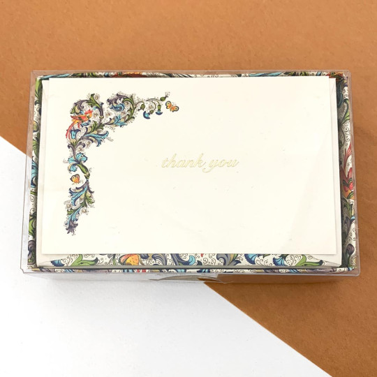 Italian Stationery Flat Thank You Card Set ~ 10 Cards + 10 Envelopes ~ Rossi Florentine Phoenix