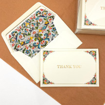 Italian Stationery Folded Thank You Card Set ~ 10 Cards + 10 Envelopes ~ Rossi Florentine Frame