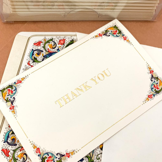 Italian Stationery Folded Thank You Card Set ~ 10 Cards + 10 Envelopes ~ Rossi Florentine Frame