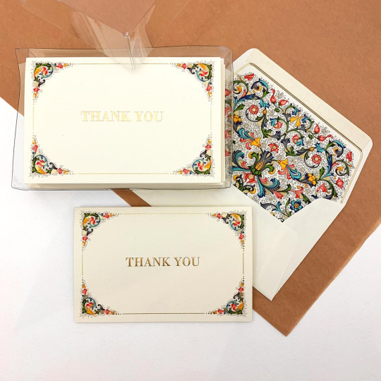 Italian Stationery Folded Thank You Card Set ~ 10 Cards + 10 Envelopes ~ Rossi Florentine Frame
