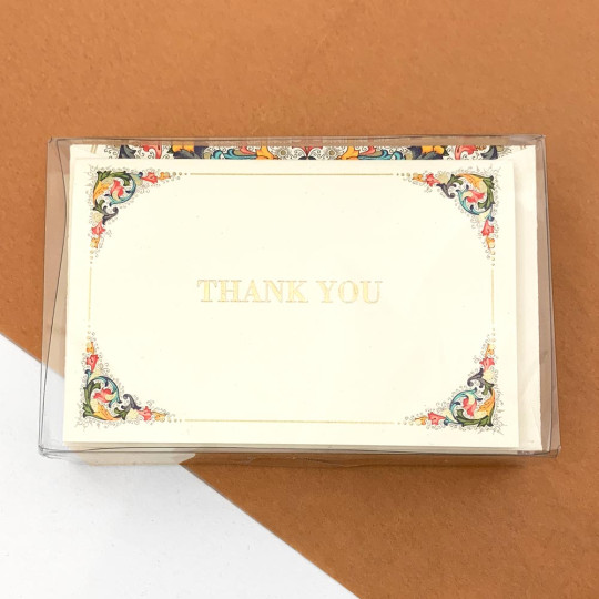 Italian Stationery Folded Thank You Card Set ~ 10 Cards + 10 Envelopes ~ Rossi Florentine Frame