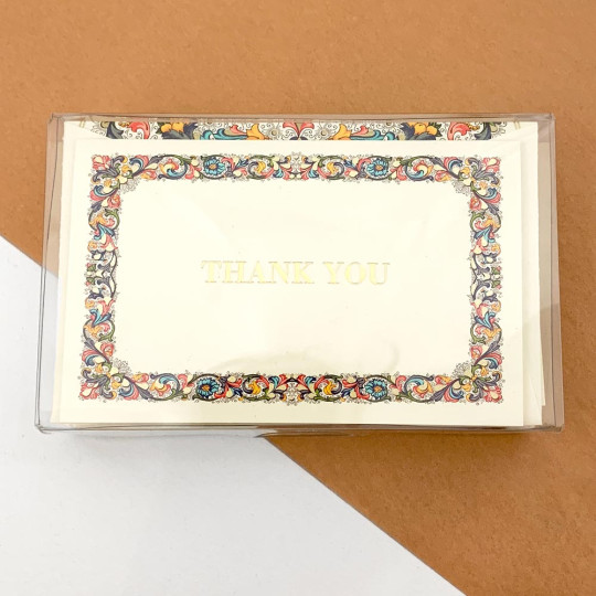 Italian Stationery Folded Thank You Card Set ~ 10 Cards + 10 Envelopes ~ Rossi Florentine Border