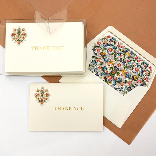 Italian Stationery Folded Thank You Card Set ~ 10 Cards + 10 Envelopes ~ Rossi Florentine Lily