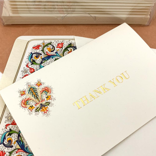 Italian Stationery Folded Thank You Card Set ~ 10 Cards + 10 Envelopes ~ Rossi Florentine Lily