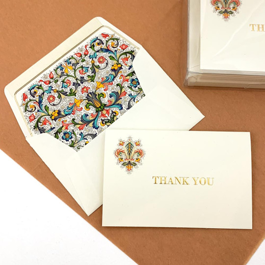 Italian Stationery Folded Thank You Card Set ~ 10 Cards + 10 Envelopes ~ Rossi Florentine Lily