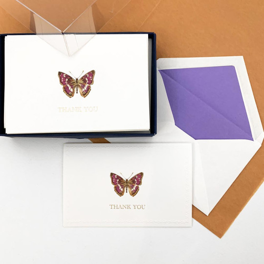 Italian Stationery Folded Thank You Card Set ~ 10 Cards + 10 Envelopes ~ Rossi Butterfly