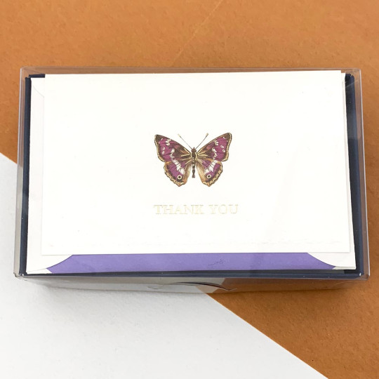 Italian Stationery Folded Thank You Card Set ~ 10 Cards + 10 Envelopes ~ Rossi Butterfly