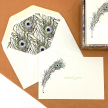Italian Stationery Flat Thank You Card Set ~ 10 Cards + 10 Envelopes ~ Rossi Blue Peacock