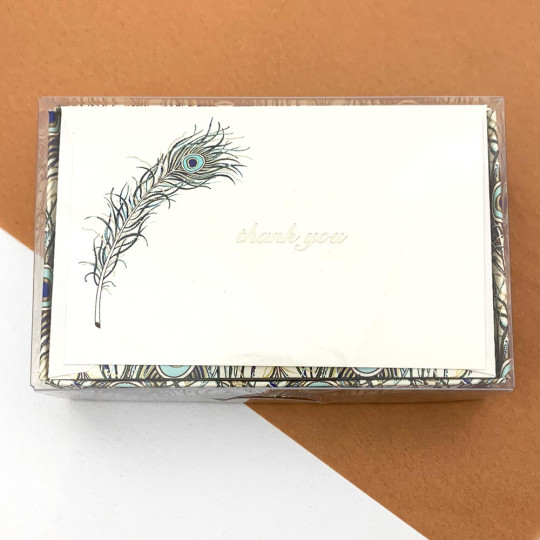 Italian Stationery Flat Thank You Card Set ~ 10 Cards + 10 Envelopes ~ Rossi Blue Peacock