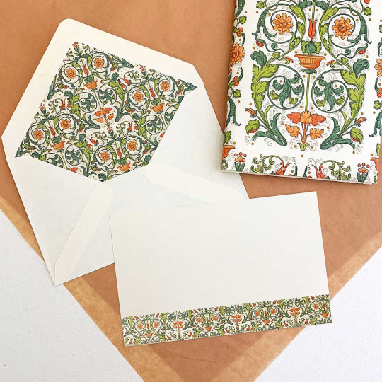 Italian Stationery Flat Card Set ~ 10 Cards + 10 envelopes ~ Florentine Flora 