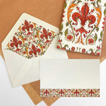 Italian Stationery Flat Card Set ~ 10 Cards + 10 envelopes ~ Florentine Lilium 