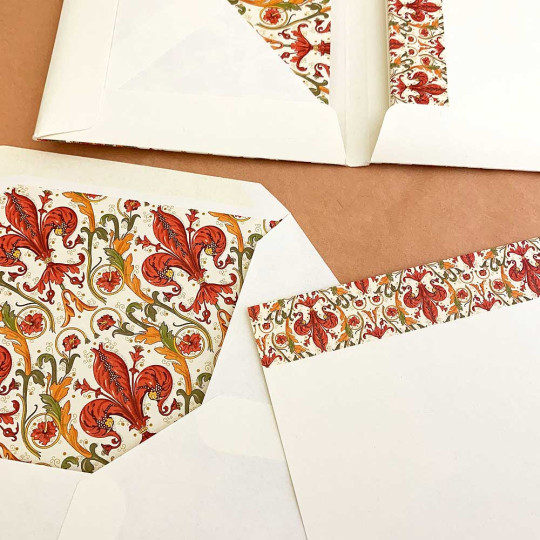Italian Stationery Flat Card Set ~ 10 Cards + 10 envelopes ~ Florentine Lilium 