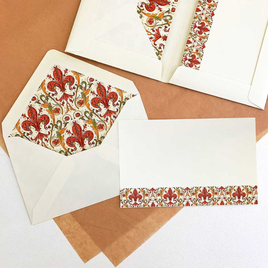 Italian Stationery Flat Card Set ~ 10 Cards + 10 envelopes ~ Florentine Lilium 
